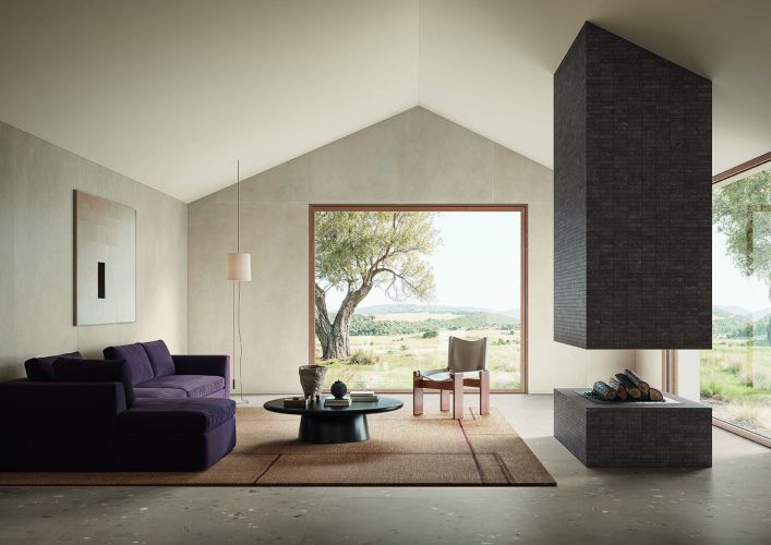 Click to enlarge image ITALGRANITI_Cementi 25_Ivory 120x280 - Moka Mosaico Muretto - Argil Ciottolo 120x120_LIVING_23_01_26.jpg